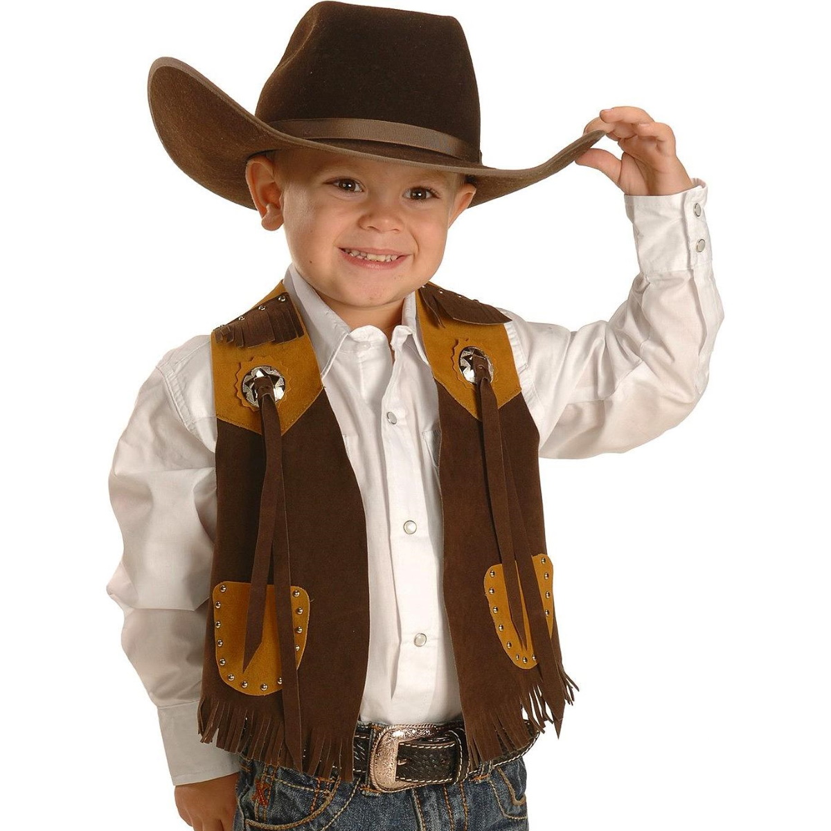 Youth Suede Little Outlaw Cowboy Vest - Brown | Berings