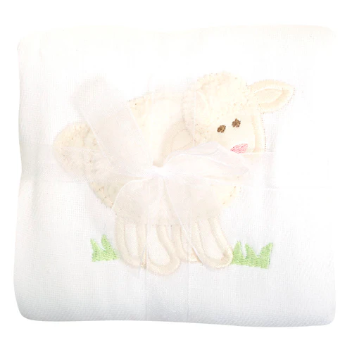 3 Marthas Lamb Appliqued Burp - White