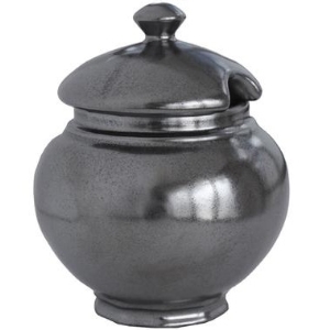 PEWTER STONEWARE COVERED SUGAR