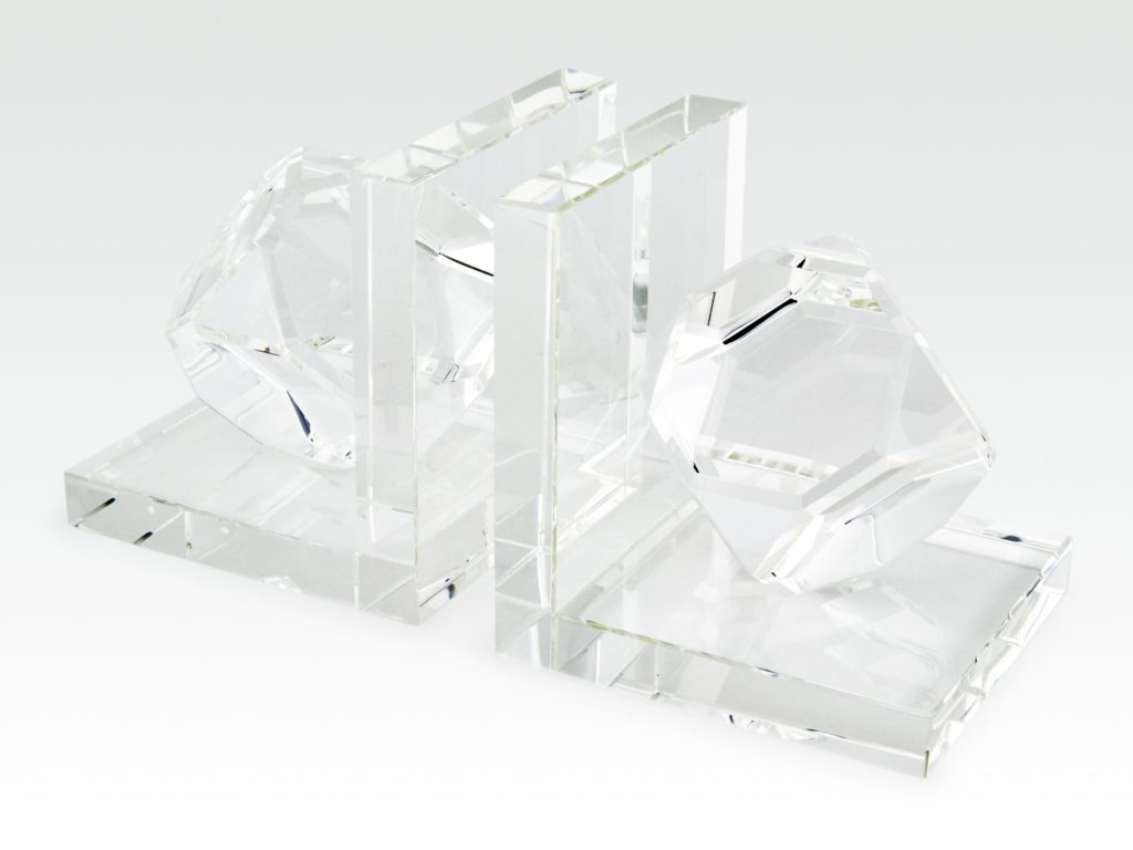 CRYSTAL GLASS BOOKEND PAIR