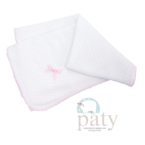 Paty Swaddle Blanket with Bow-White/Pink