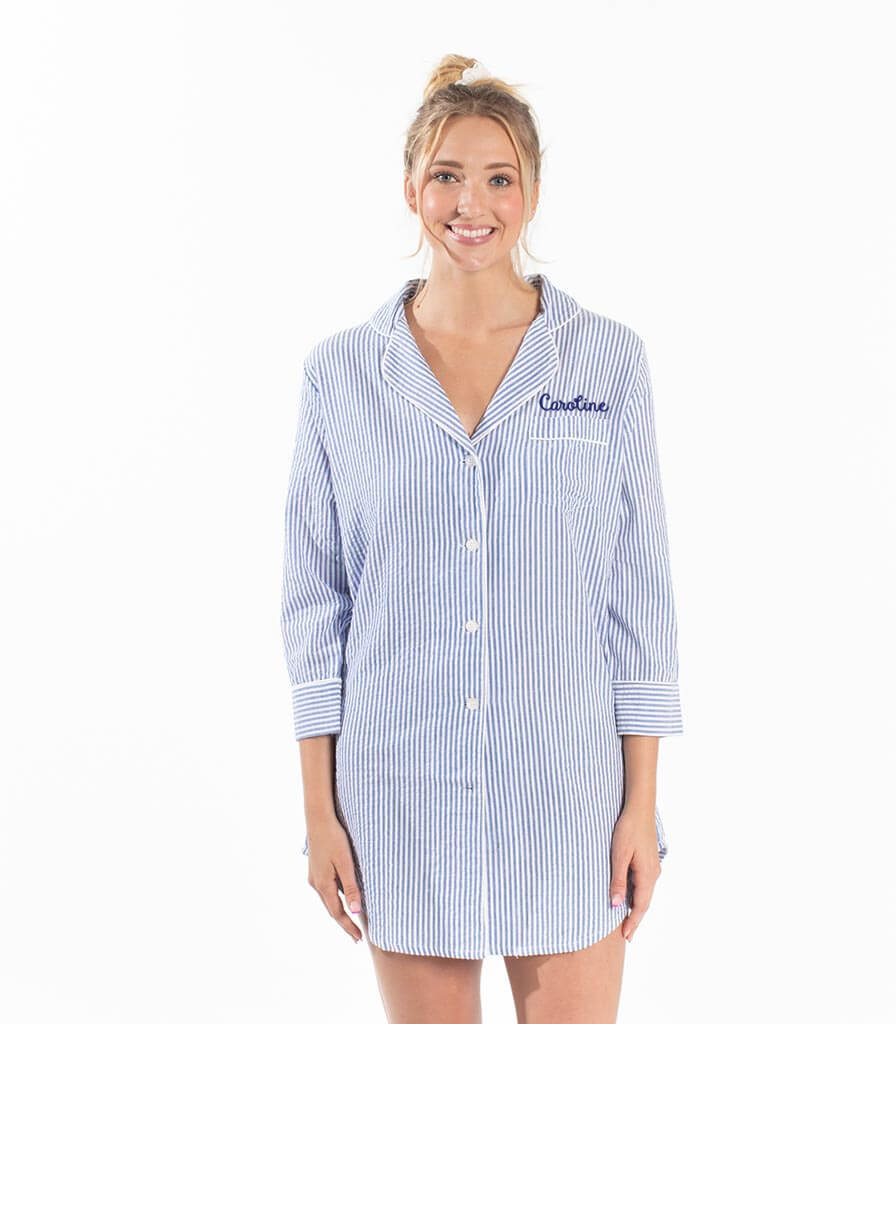  Bella il Fiore Seersucker Button Down Sleep Shirt (S/M, Pink) :  Clothing, Shoes & Jewelry