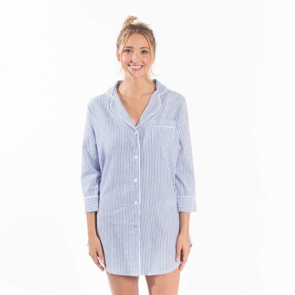 Bella Seersucker Sleep Shirt - Blue