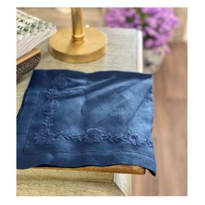 Deborah Rhodes Floral Petal Embroidered Napkin - Navy