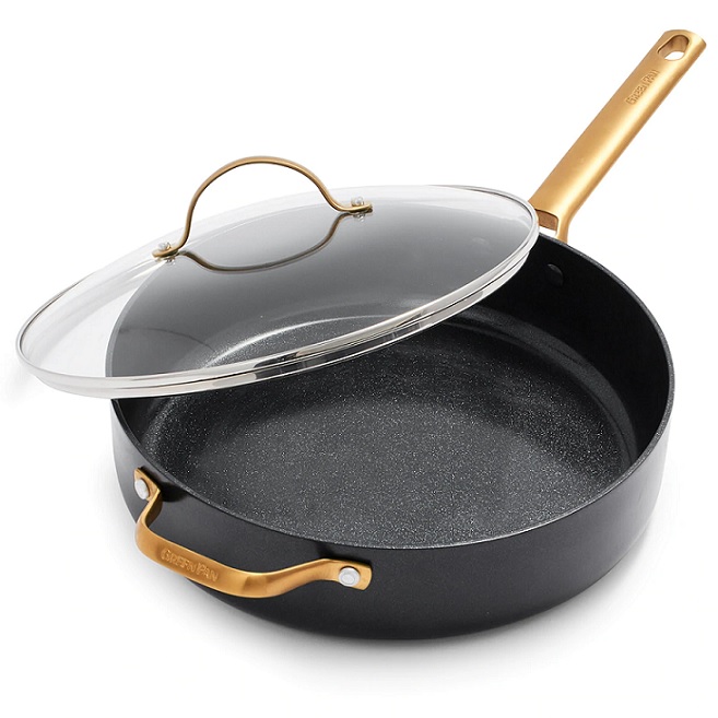 Thyme & Table Non-Stick 5 Quart Gold Saute Pan with Glass Lid - Walmart.com