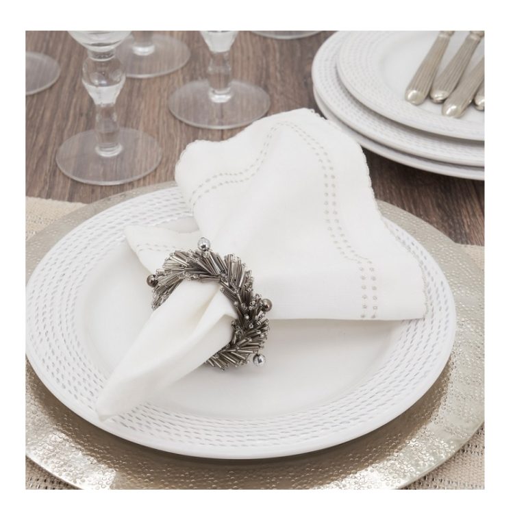 Silver Beaded Wreath Napkin Ring | Berings