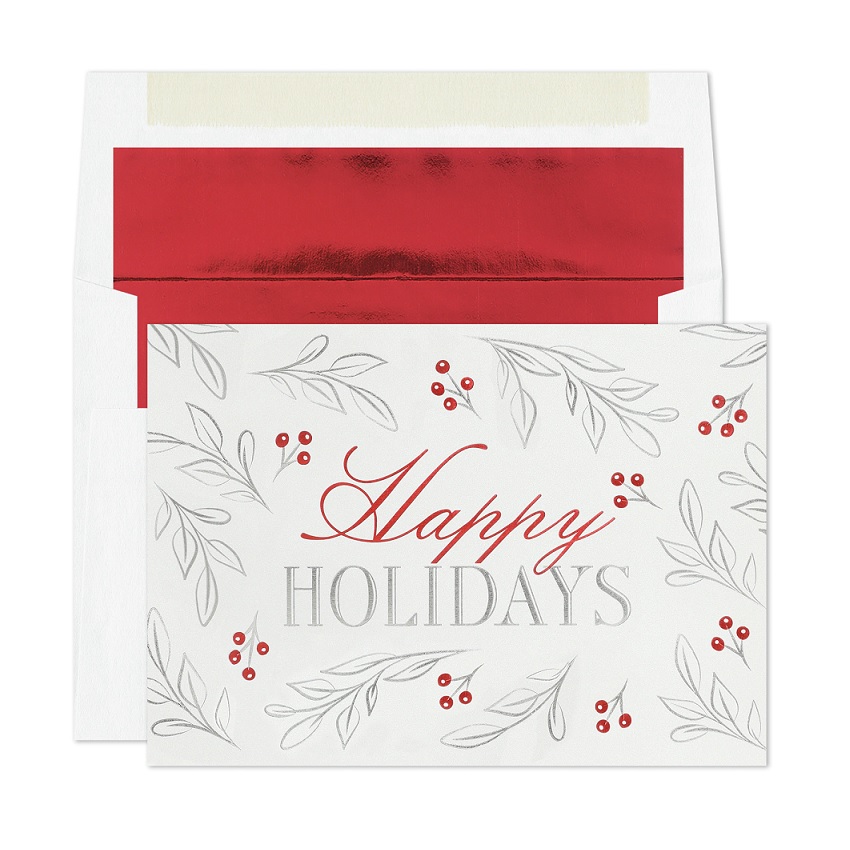 Silver & Red Holiday Collection Boxed Holiday Cards