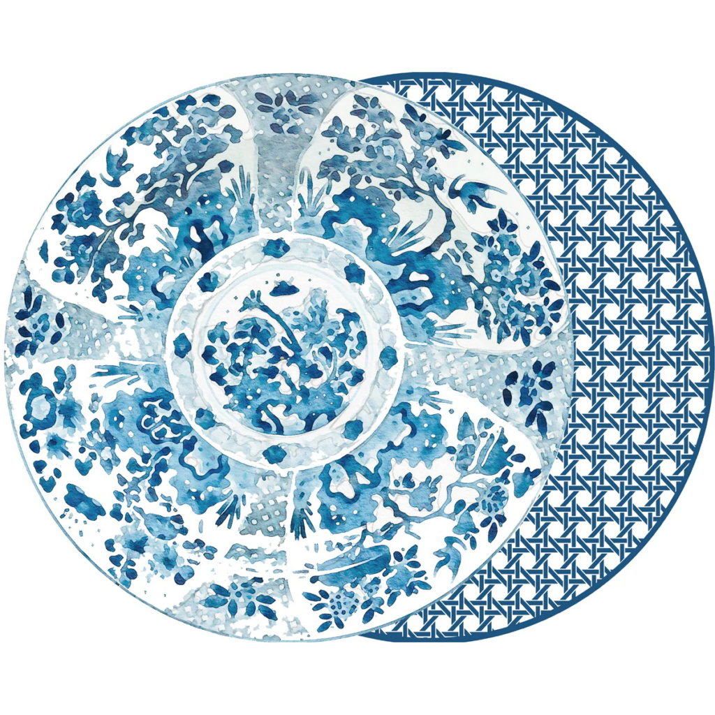 Holly Stuart Two Sided Round Placemat - Matt Beshears Canton Cadet Blue Cane