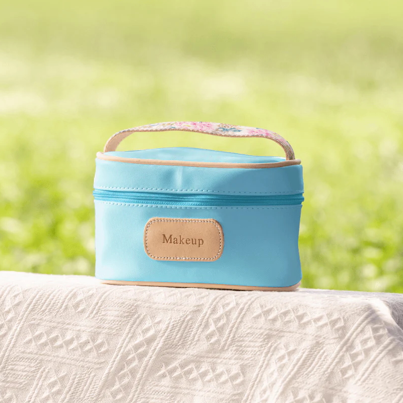 Jon Hart Mini Makeup Case - Ocean Blue with Peony Webbing