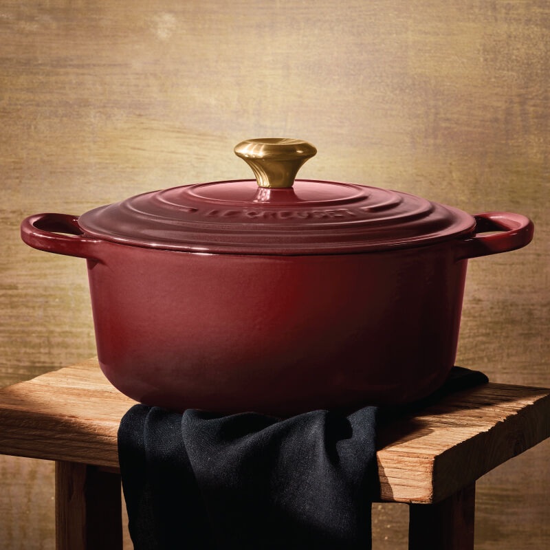 used* Le Creuset Cast Iron Enamel Cookware Dutch Oven Lid Handled E Brown  Round