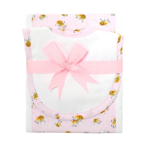 3 Marthas Bumble Bee Drooler Bib & Burp Set - Pink