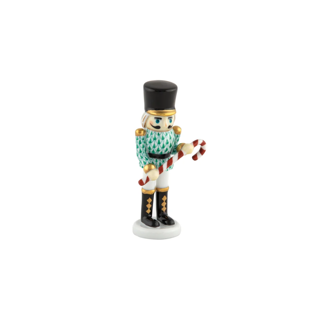 Herend Small Nutcracker with Candy Cane - Green