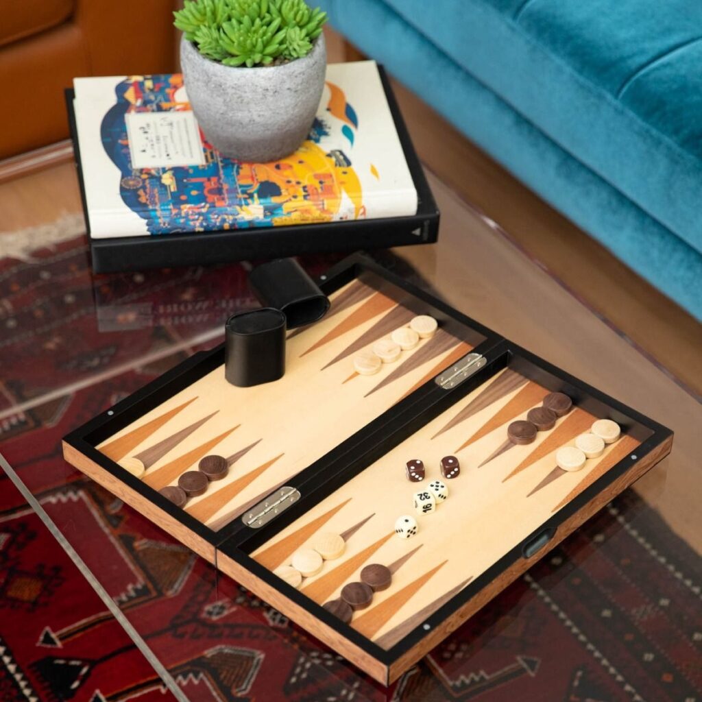 Unique Olive Wood Backgammon and Chess Board Game Set Medium