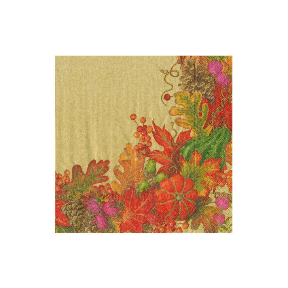 Caspari Harvest Garland Gold Cocktail Paper Napkins