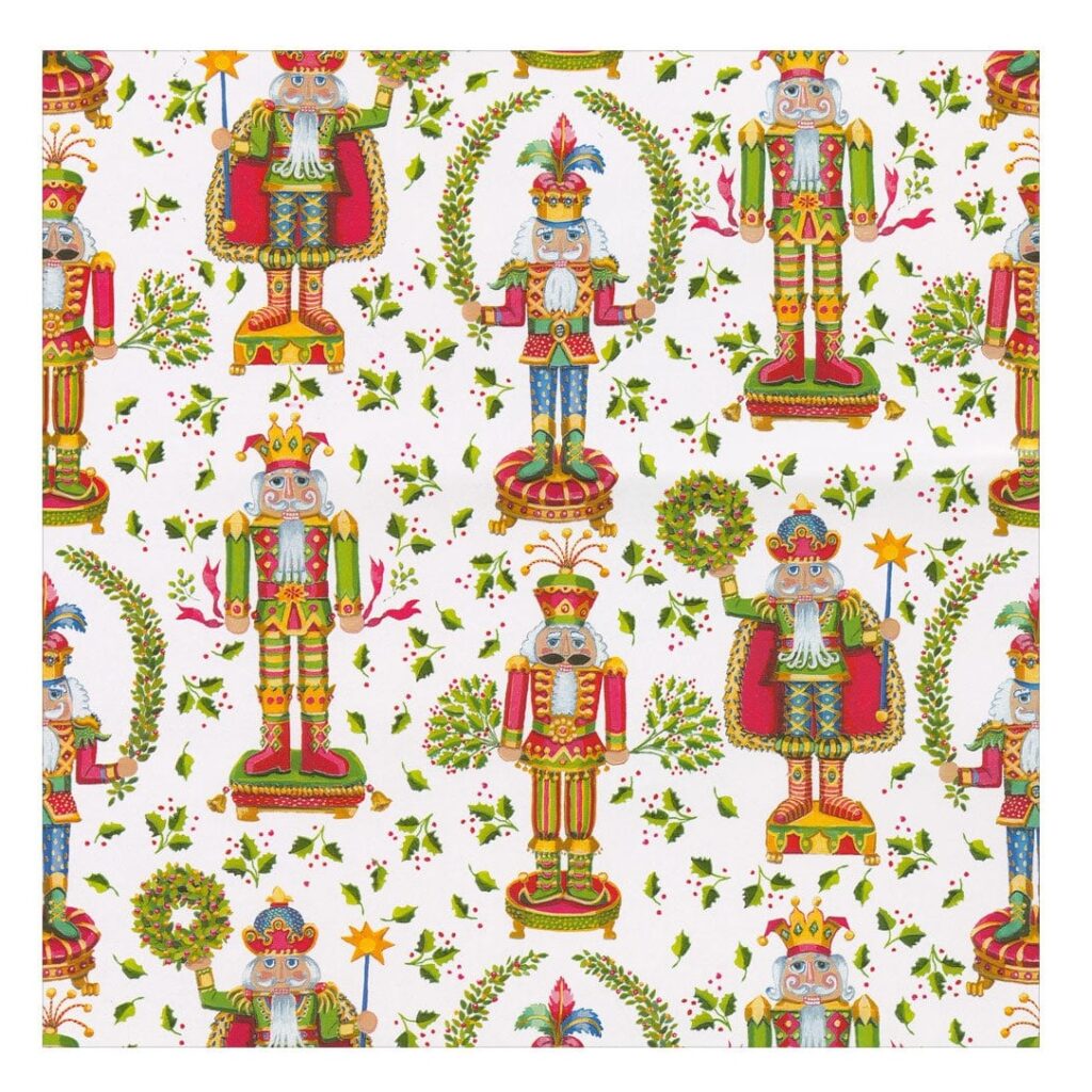 Caspari Nutcracker Christmas White Gift Wrap