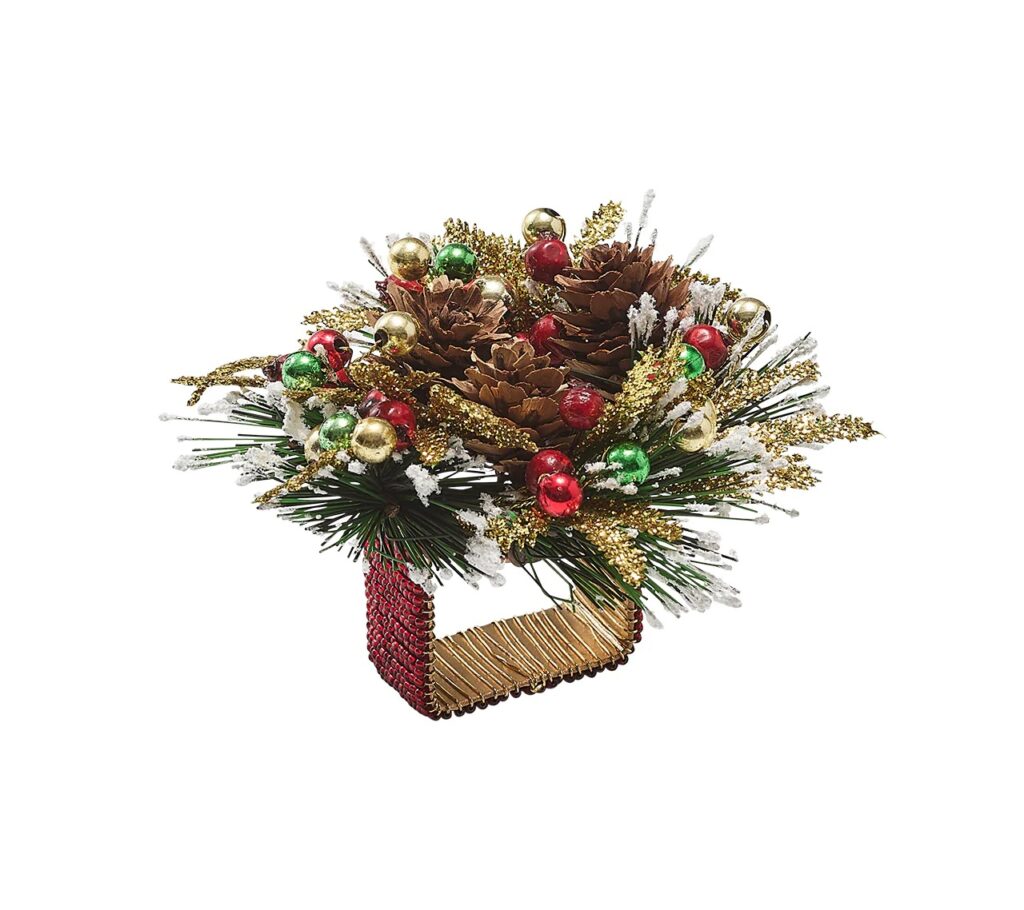 Kim Seybert Winter Wreath Napkin Ring in Red, Green & Gold