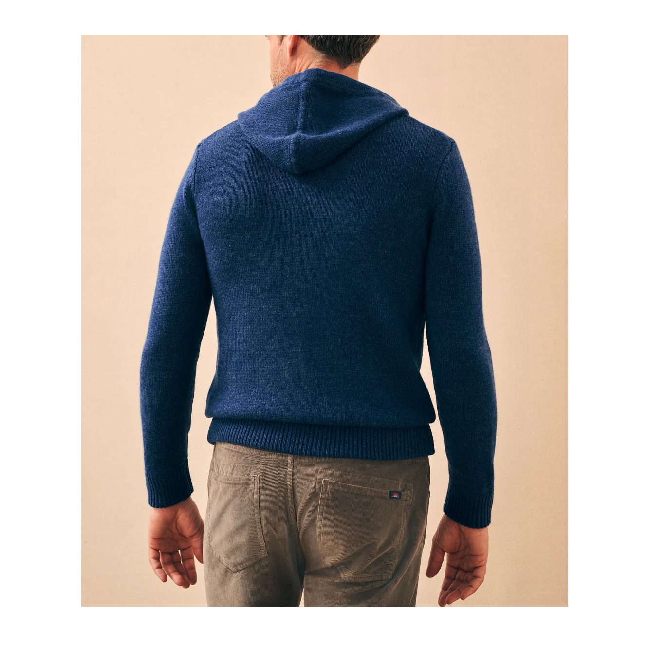 Faherty Cashmere Wool Popover Hoodie - Midnight Indigo Marl