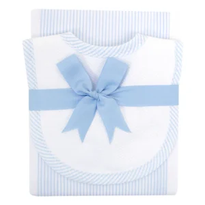 3 Marthas Seersucker Stripe Drooler Bib & Burp Set - Blue