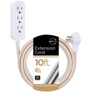 Jasco Cordinate 3-Outlet 10' Braided Extension Cord - White Tan