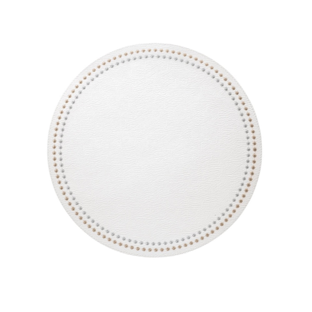 Bodrum Round Pearl Placemats - Pure White/Gold & Silver | Berings