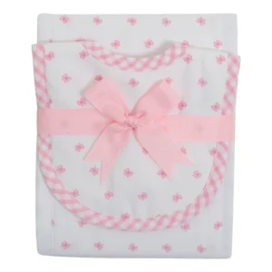 3 Marthas Pink Bow Drooler Bib & Burp Set