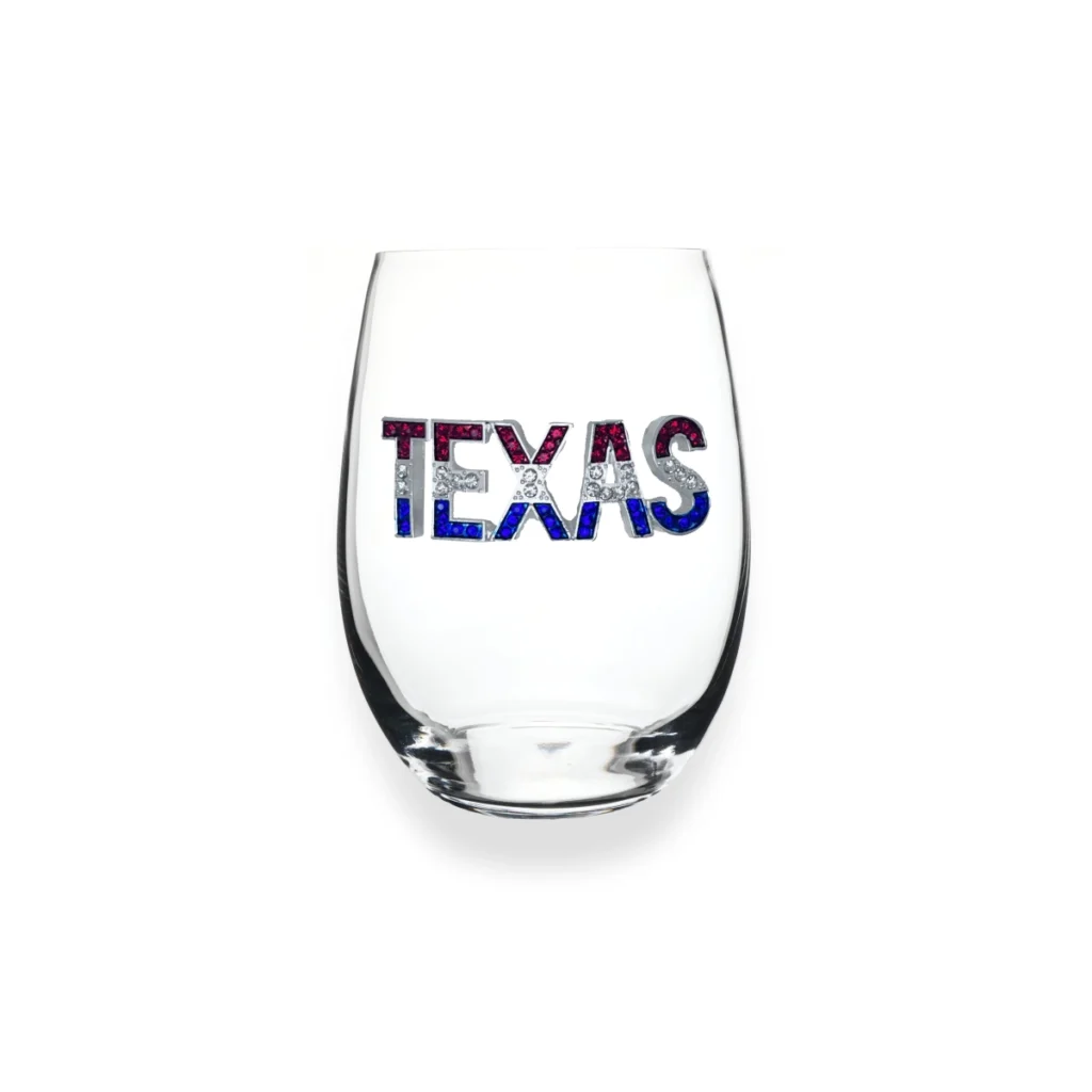 Jeweled Texas RWB Stemless Wine Glass