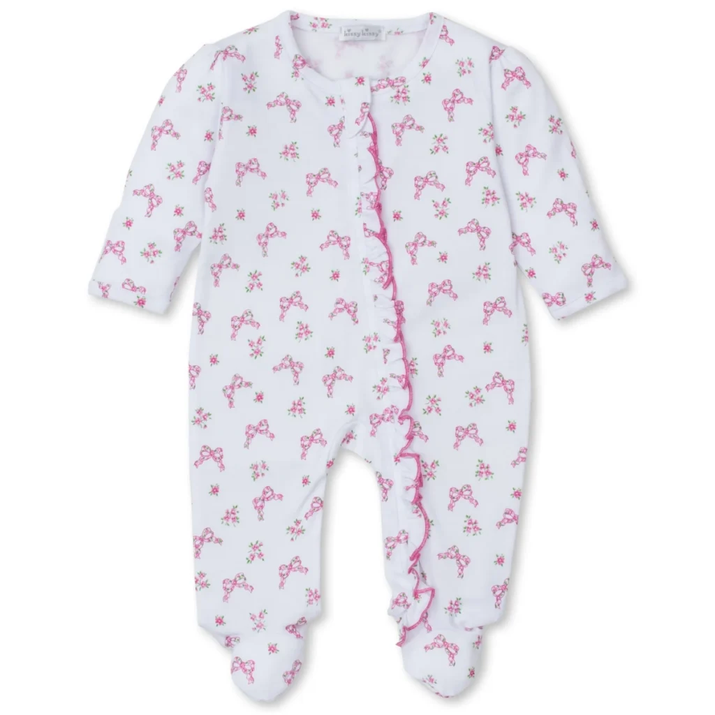 Kissy Kissy Blooming Bows Pink Zip Footie