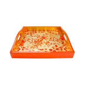 Caspari Ceramic Plate Coral/Gold Square Lacquer Tray