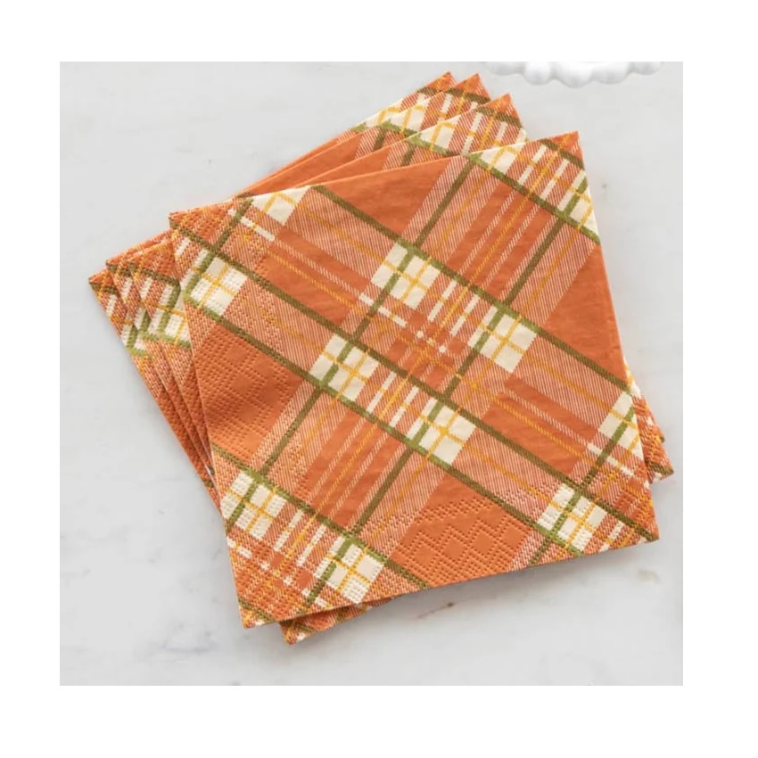 Hester & Cook Orange Plaid Paper Cocktail Napkins