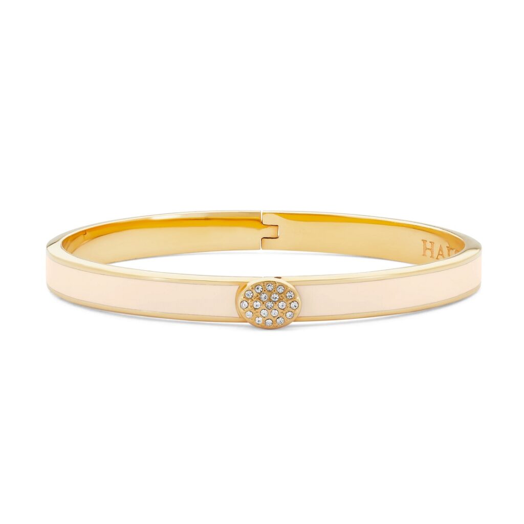 Halcyon Days Skinny Pave Button Cream & Gold Bangle