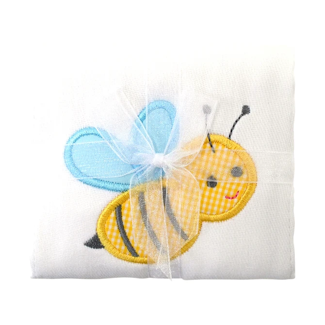 3 Marthas Bumble Bee Appliqued Burp - Blue