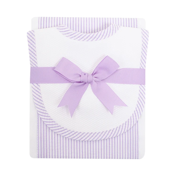 3 Marthas Seersucker Stripe Drooler Bib & Burp Set - Lilac