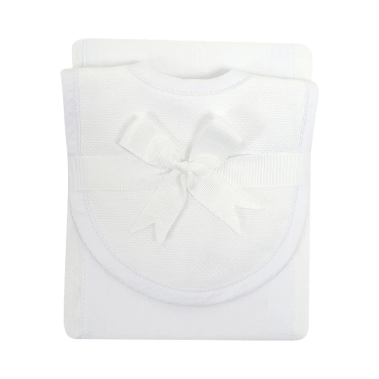 3 Marthas Seersucker Stripe Drooler Bib & Burp Set - White