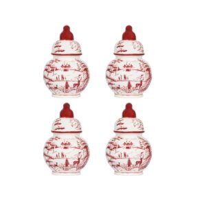 Juliska Country Estate Winter Frolic Ginger Jar Place Card Holder Set/4 - Ruby