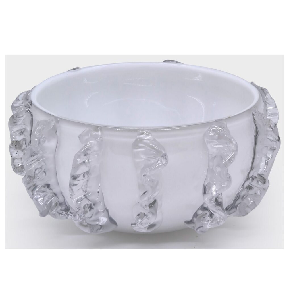 Tizo Glass Bowl White w/Clear Molten Design