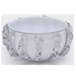 Tizo Glass Bowl White w/Clear Molten Design