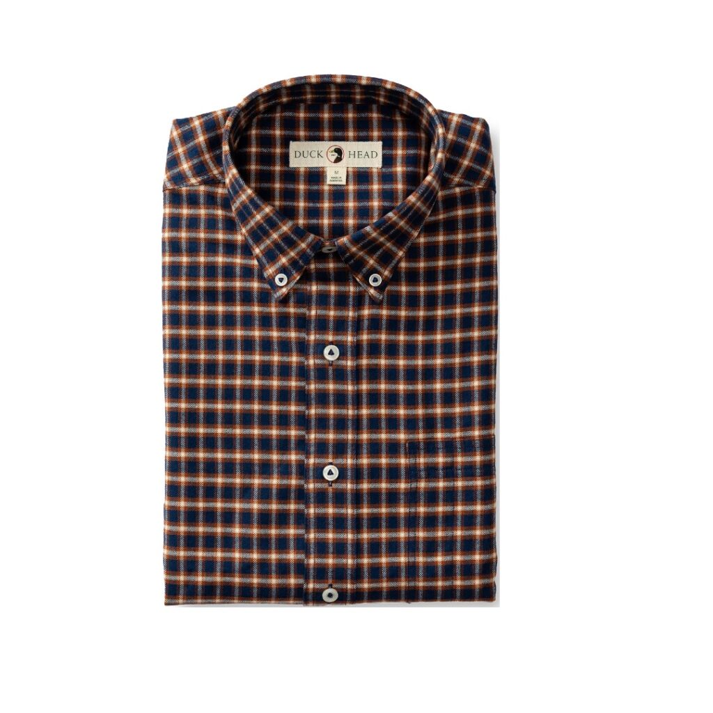 Duck Head Harps Plaid Cotton Flannel Sport Shirt - Nutmeg Brown