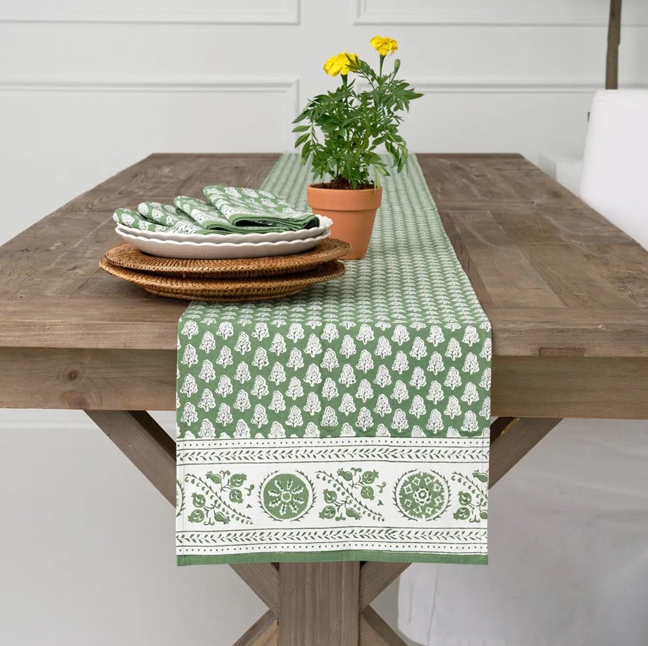 Pomegranate Pom Buti Green Table Runner