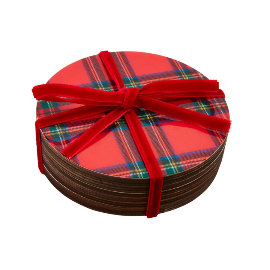 Mud Pie Red Tartan Lacquer Coaster Set