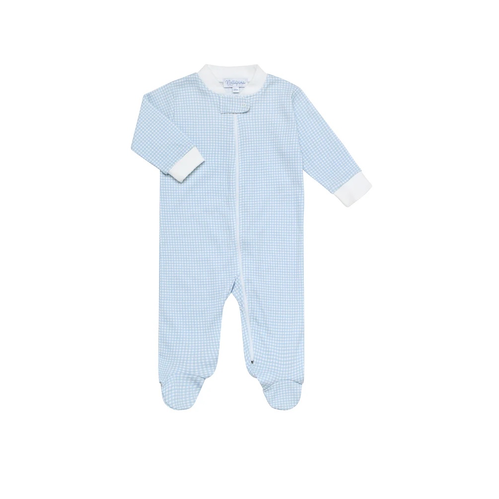 Blue Gingham Zipper Footie