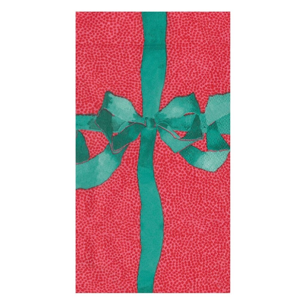 Caspari Tied With A Bow Red & Spruce Guest Towel Paper Napkins