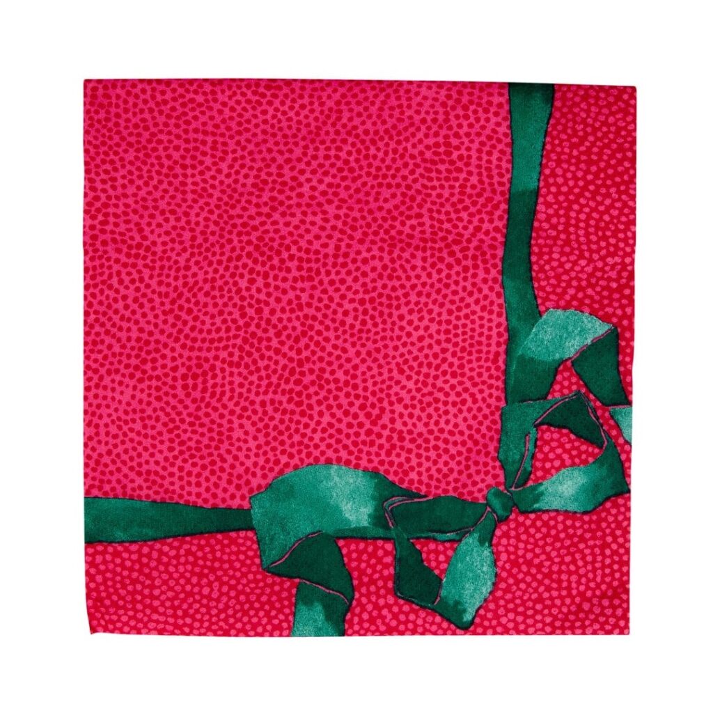 Caspari Tied With A Bow Red & Spruce Luncheon Paper Napkins