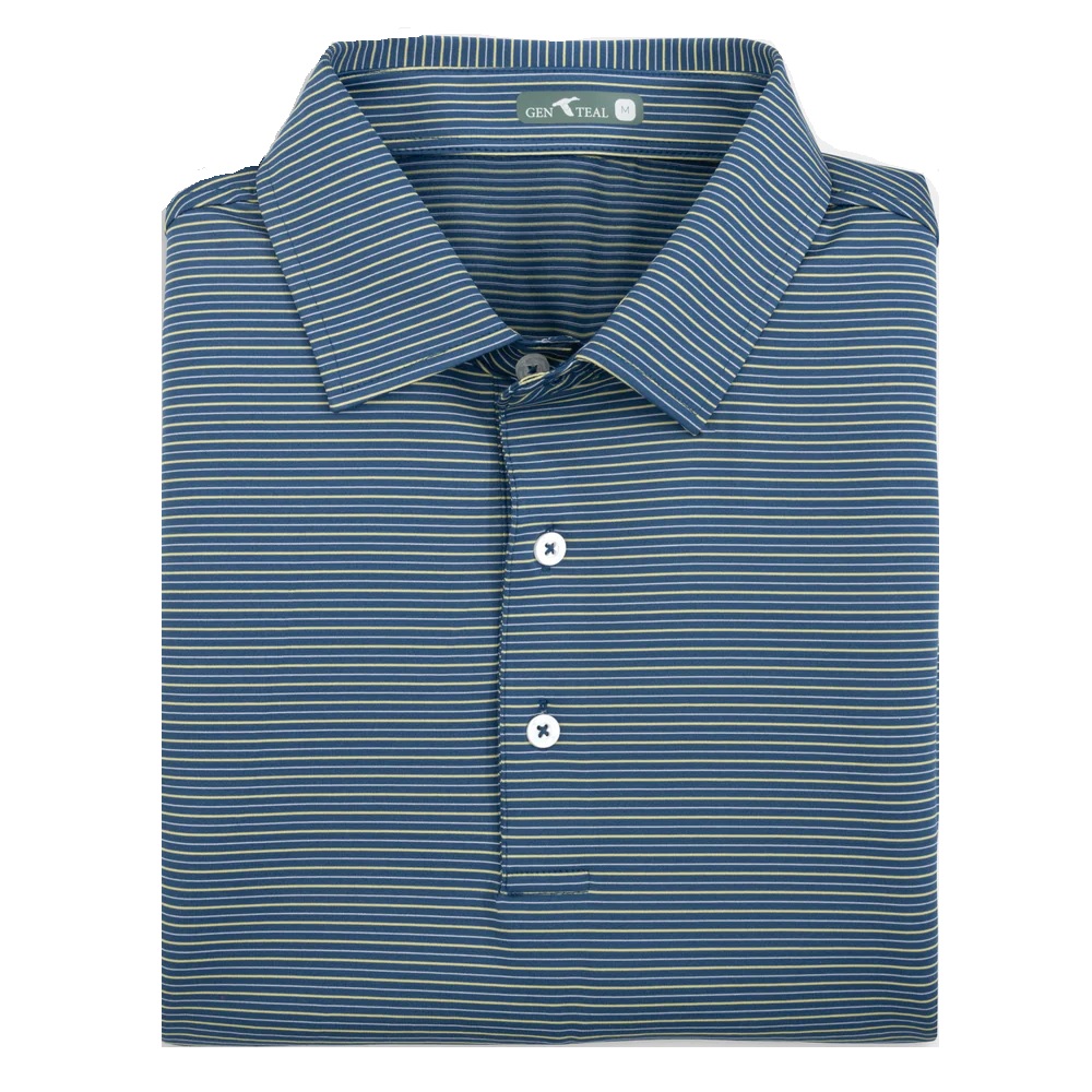 Genteal Heathered Pinstripe Short Sleeve Performance Polo - Gingko Stripe