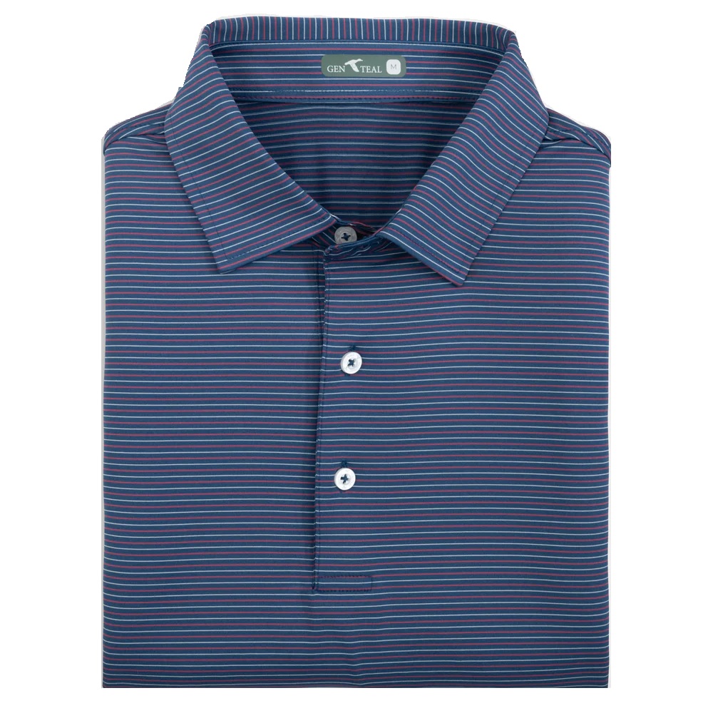 Genteal Heathered Pinstripe Short Sleeve Performance Polo - Liberty Stripe