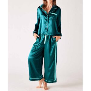 Satin Sailors Pajama Set - Teal