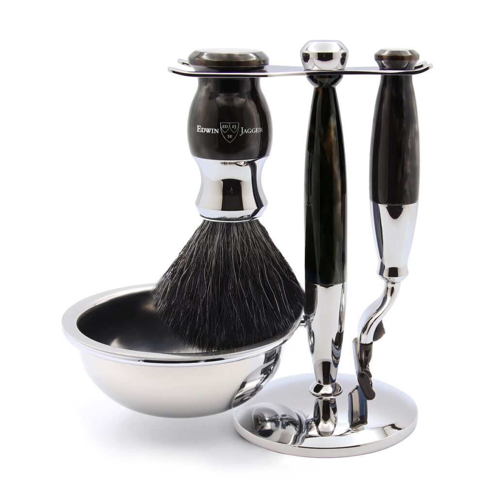 Edwin Jagger Black Marble & Chrome 4 Piece Mach3 Set (Black Synthetic)