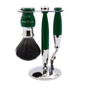 Edwin Jagger Green & Chrome 3 Piece Mach3 Set (Black Synthetic)