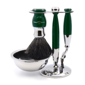 Edwin Jagger Green & Chrome 4 Piece Mach3 Set (Black Synthetic)