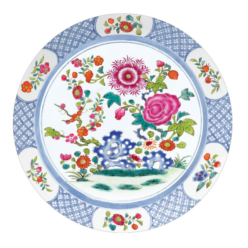 Caspari Chinese Floral Porcelain Round Paper Placemats