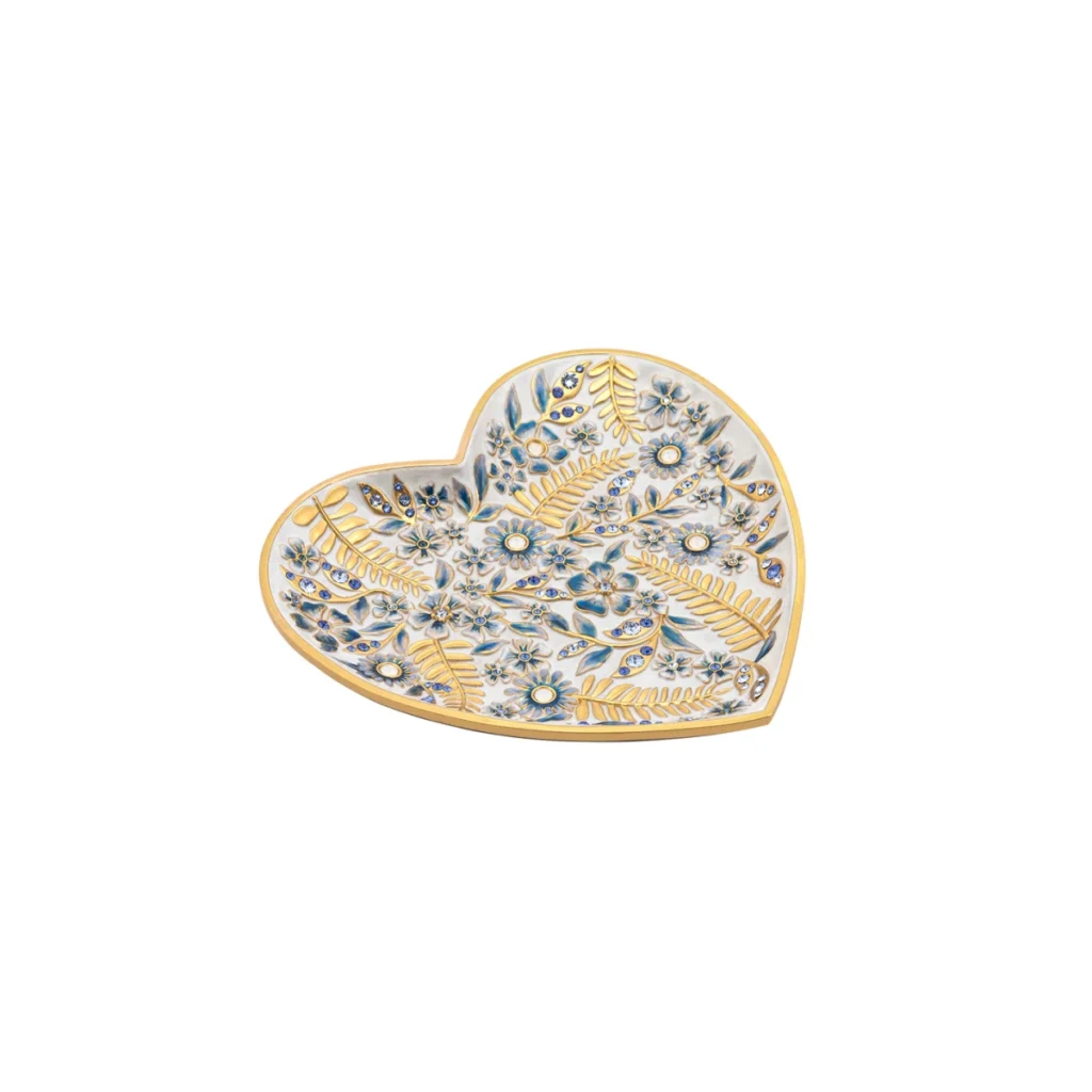 Jay Strongwater Aria Floral Heart Trinket Tray - Blue